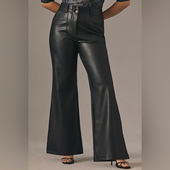 Anthropologie The Naomi Wide Leg Flare Pants Faux Leather - Picture 1 of 8